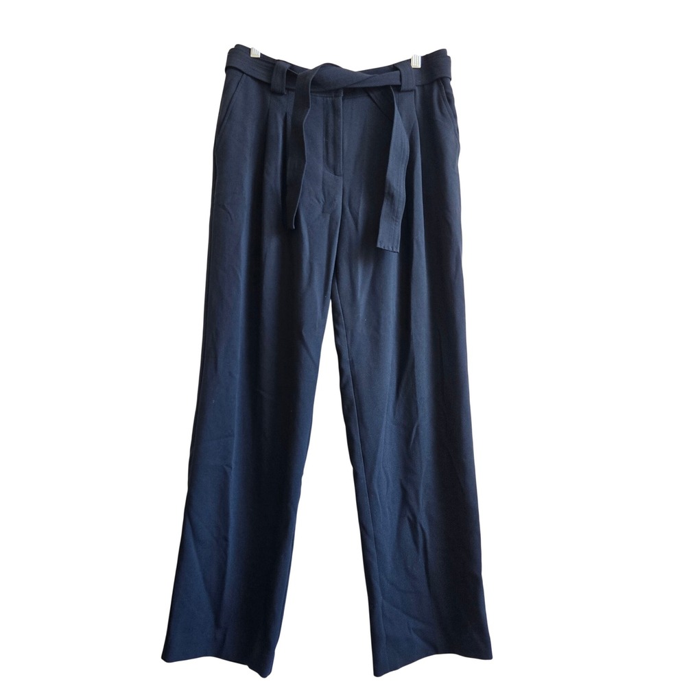 Maeve 10 Wide Leg‎ Trousers Womens Navy Blue Excellent Belted Pleated High Rise